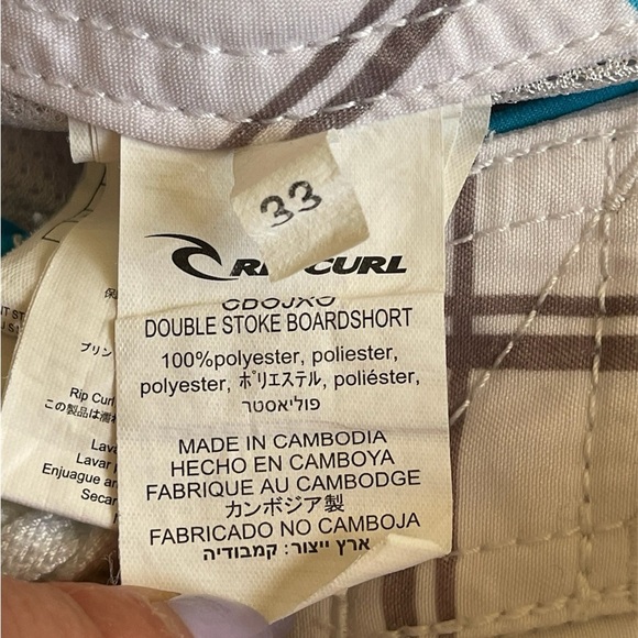 Rip Curl Men's Swim Boardshorts Size 33 White Blue Checker Pocket Lace-Up Close - Picture 5 of 6